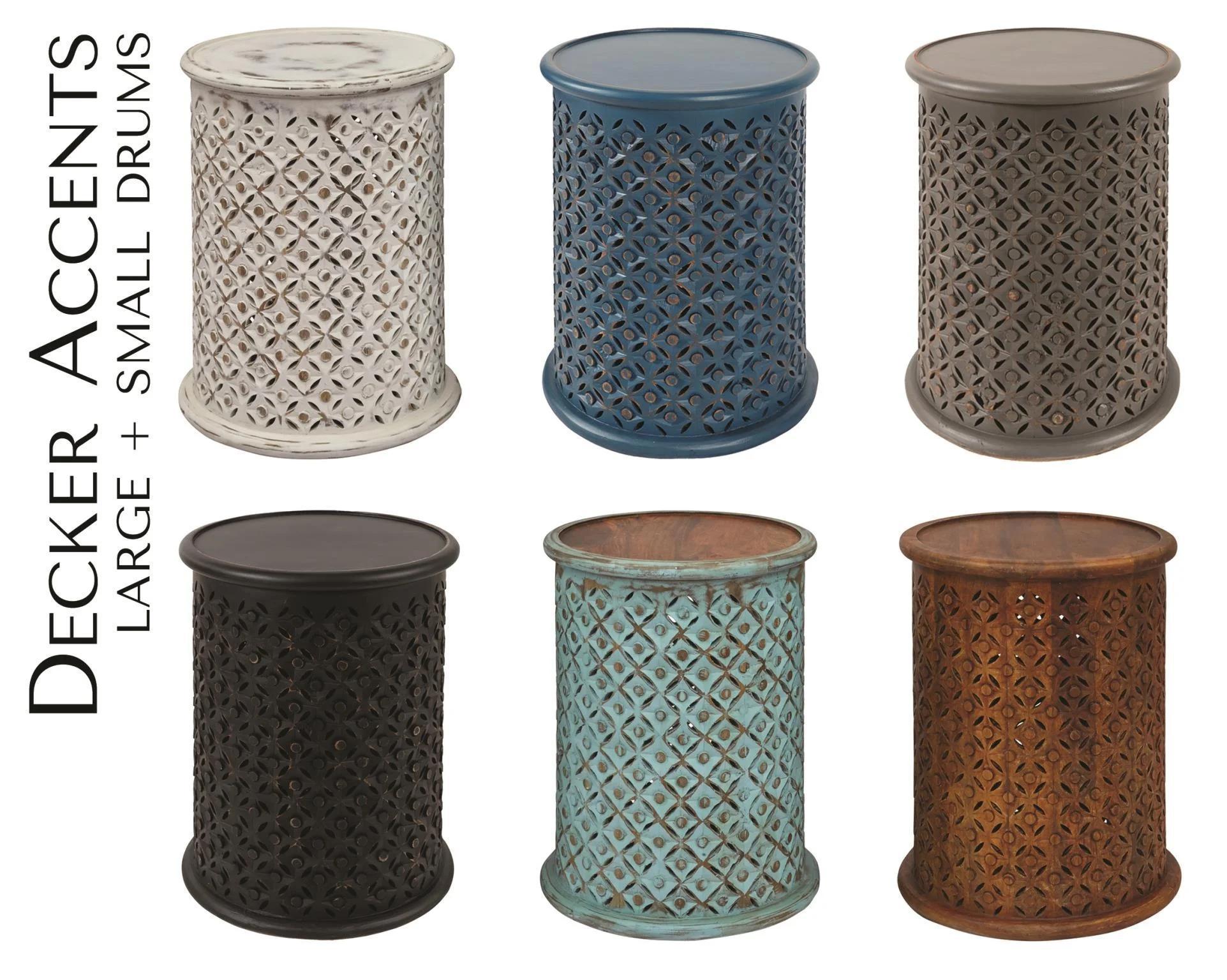 Global Archive Carved Drum Accent Table (Turquoise) - Image 6