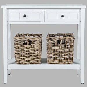 GC 2-Drawer Console with Rattan Baskets (Distressed White)