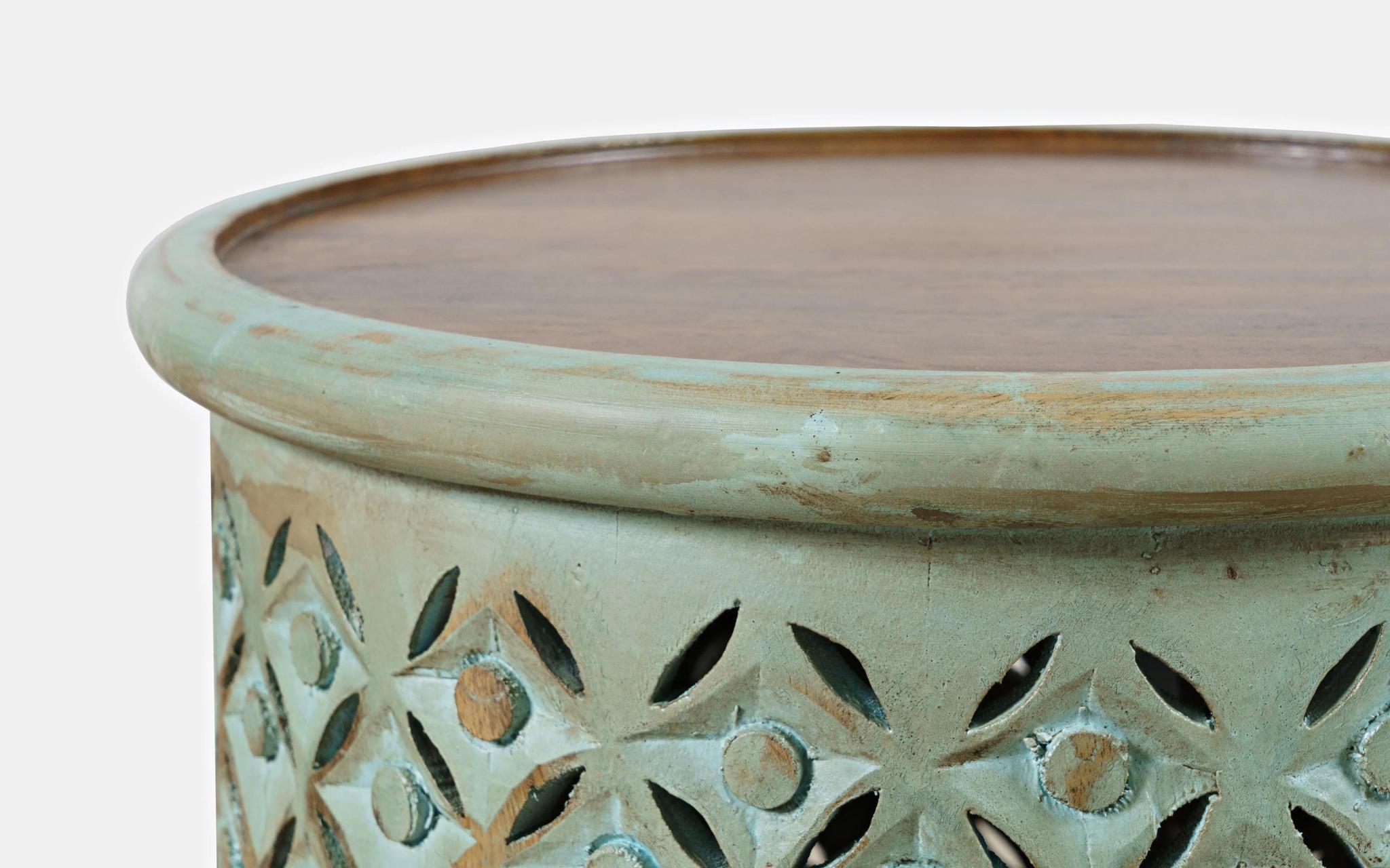 Global Archive Carved Drum Accent Table (Turquoise) - Image 5