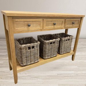 Rattan 3-Drawer Storage Console with Baskets (Bisque Brown)