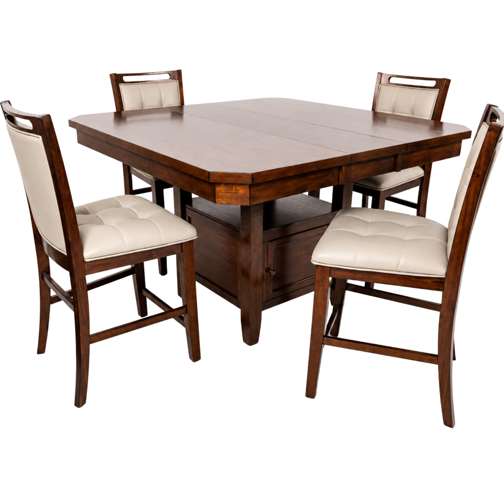 Manchester 54-inch acacia dining table with four upholstered chairs