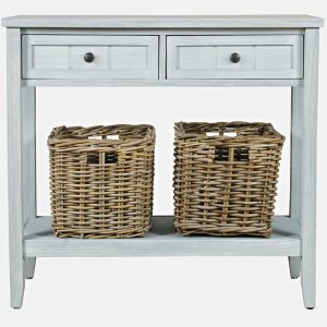 GC 2-Drawer Console with Rattan Baskets (Distressed Blue)