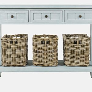 GC 3-Drawer Sofa Table with Baskets (Distressed Blue)