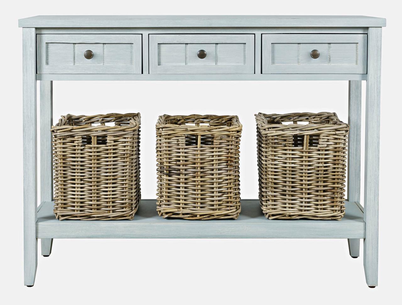 GC 3-Drawer Sofa Table with Baskets (Distressed Blue)