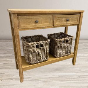 Rattan 2-Drawer Storage Console with Baskets (Bisque Brown)