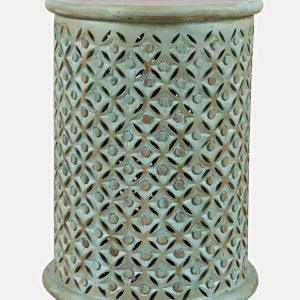 Global Archive Carved Drum Accent Table (Turquoise)