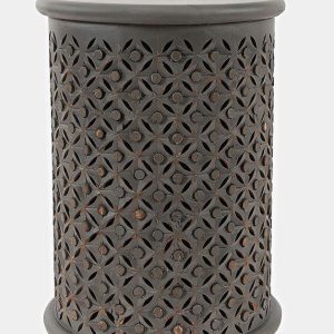 Global Archive Hand-Carved Drum Table (Antique Grey)