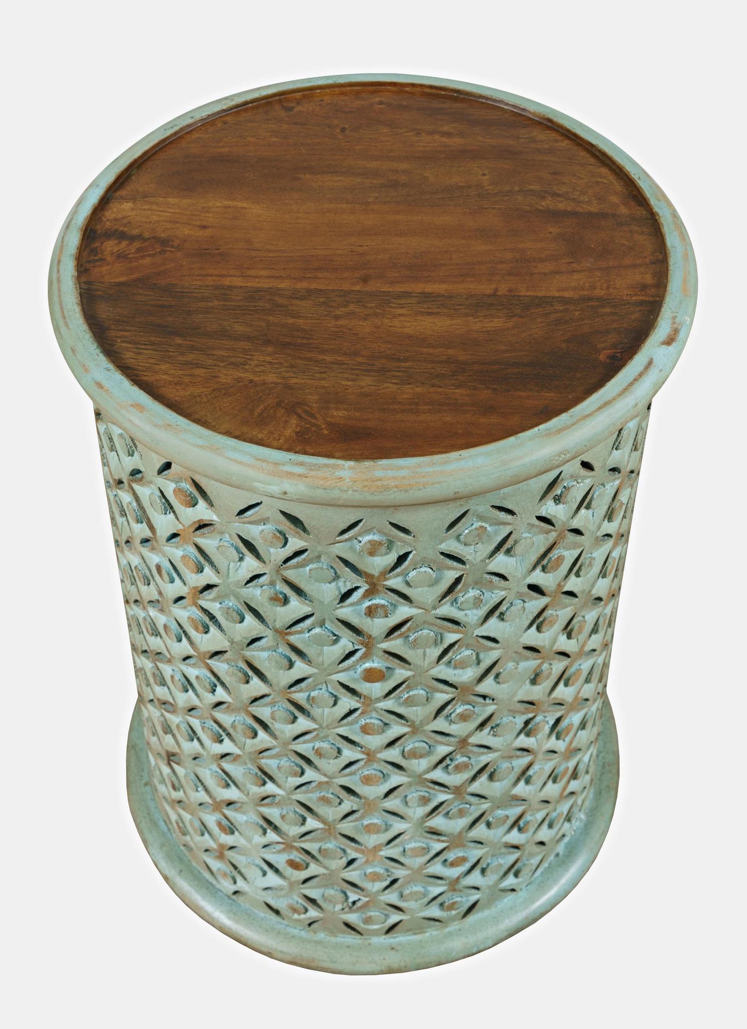 Global Archive Carved Drum Accent Table (Turquoise) - Image 3