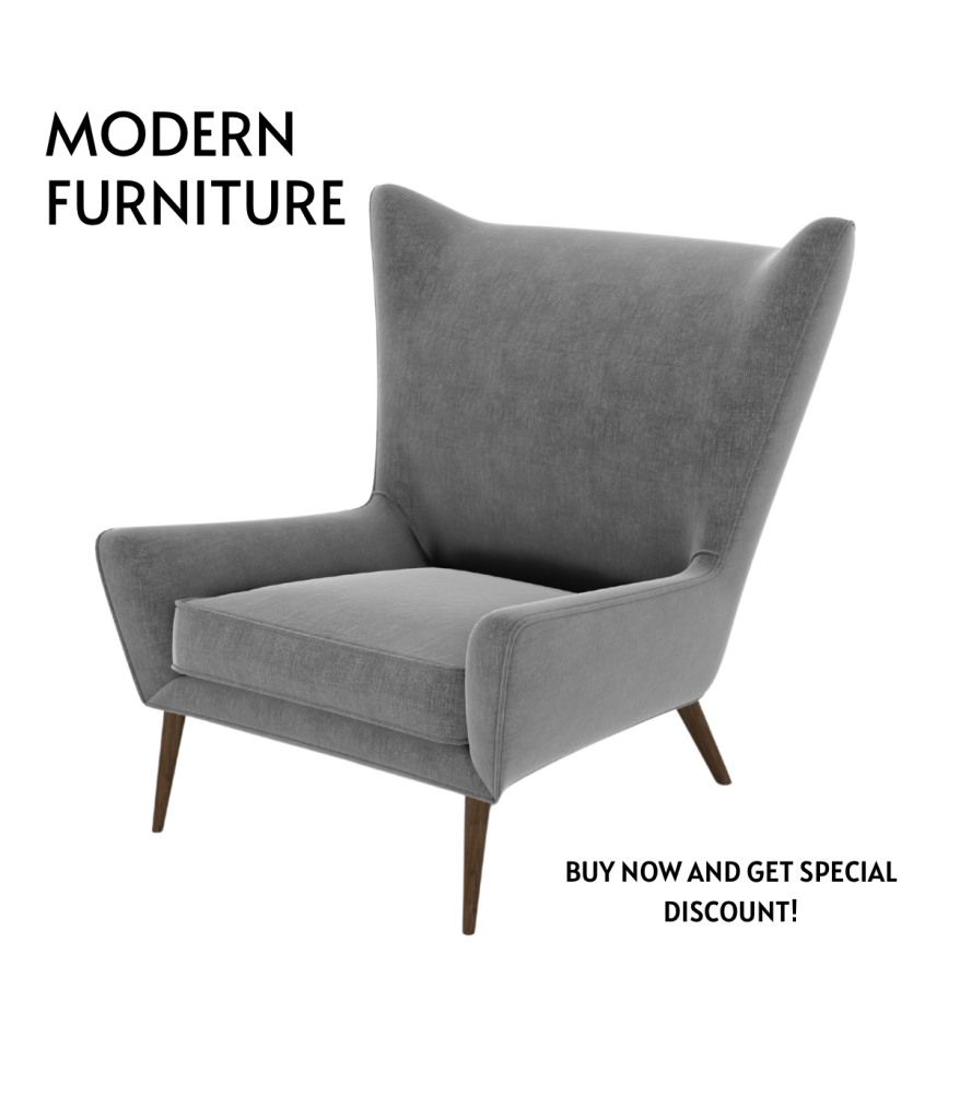 Modern gray accent chair featured in The Furniture Bank Shop